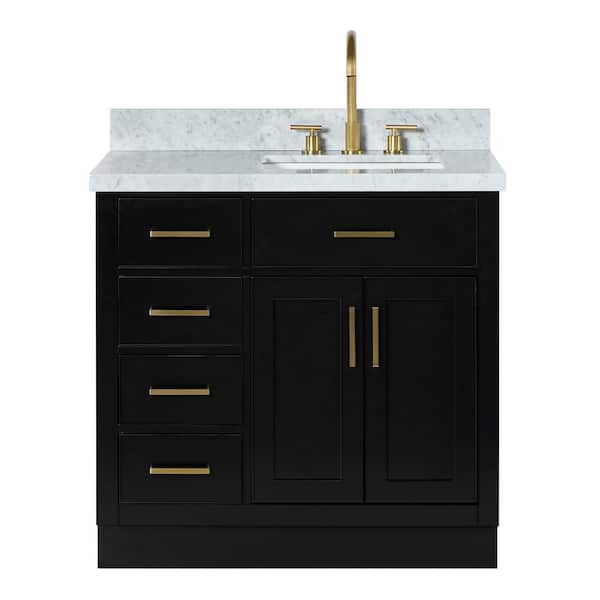 Hepburn 36 in. Single Sink Freestanding Bathroom Vanity in Black with Carrara White Marble Top