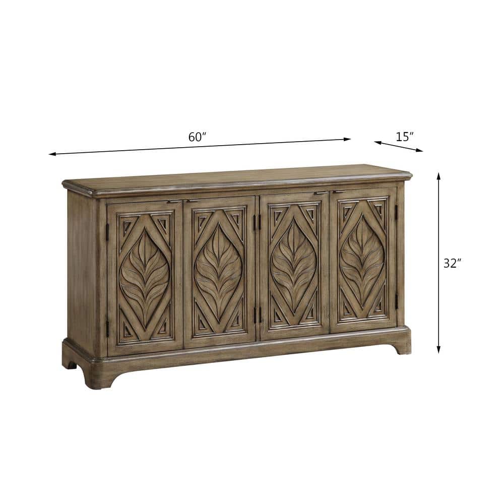 Orana Oak Console Table with Leaf Carvings and Storage