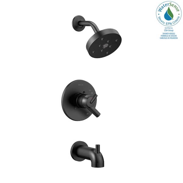 Delta Trinsic 1-Handle Wall Mount Tub and Shower Faucet Trim Kit in Matte Black with H2OKinetic (Valve Not Included)