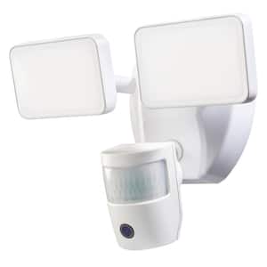 2000 Lumens LED Motion Sensor Wired Twin Head White Outdoor Security Flood Light with Video Wi-Fi Connected