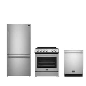 3-Piece Bundle-30 in. Electric Range 4 Burner Elements, French Door Refrigerator, Built-In Dishwasher in Stainless Steel