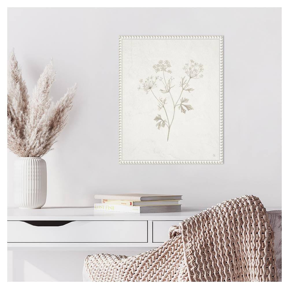 Beaded White Framed Botanic-Inspired Canvas Wall Art