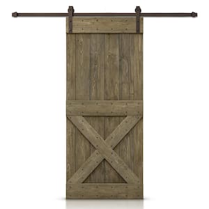Mini X 34 in. x 84 in. Aged Barrel Stained DIY Wood Interior Sliding Barn Door with Hardware Kit
