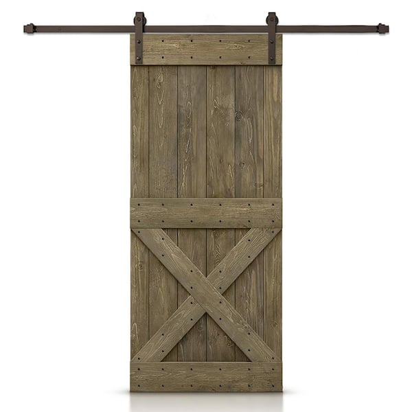 CALHOME Mini X 44 in. x 84 in. Aged Barrel Stained DIY Wood Interior Sliding Barn Door with Hardware Kit