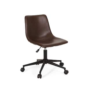 Wibaux Dark Brown and Matte Black Upholstery Swivel Office Chair