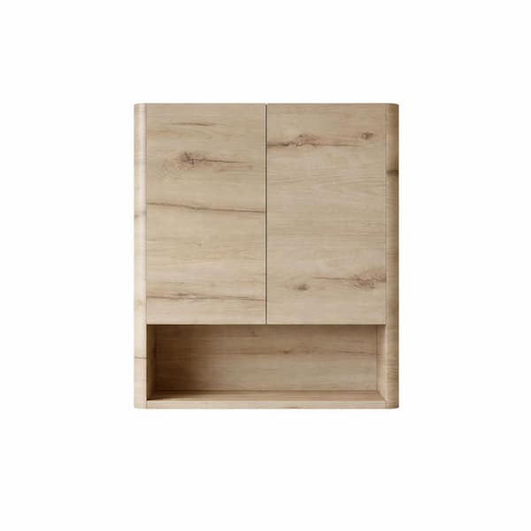 26 in. W x 7.87 in. D x 30 in. H Plywood Bathroom Storage Wall Cabinet in White Oak with Soft Close Doors, Open Shelf