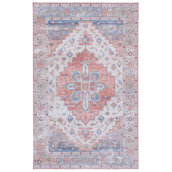 SAFAVIEH Tuscon Beige/Blue 10 ft. x 14 ft. Machine Washable Distressed Medallion Area Rug