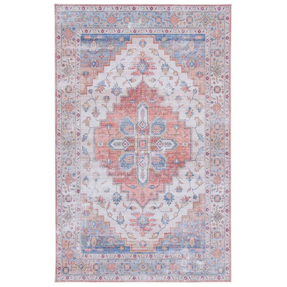Tucson 5' x 8' Blue Round Washable Synthetic Rug
