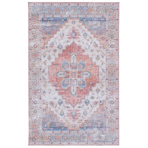 Tuscon Beige/Blue 5 ft. x 8 ft. Machine Washable Distressed Medallion Area Rug