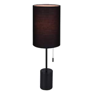 Flint 23 in. Black Table Lamp with Black Fabric Shade and Pull Chain Switch