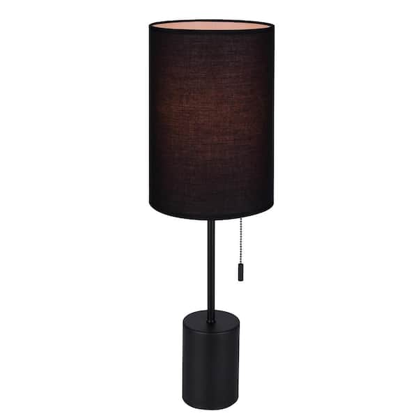 CANARM Flint 23 in. Black Table Lamp with Black Fabric Shade and Pull Chain Switch