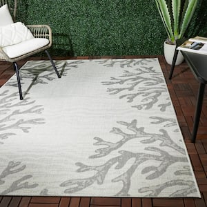 Rivera White 5 ft. x 7 ft. Coastal Coral Indoor/Outdoor Area Rug