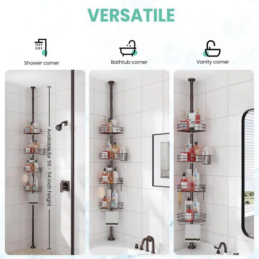 Bronze Adjustable Tension Pole Shower Caddy with 4 Shelves