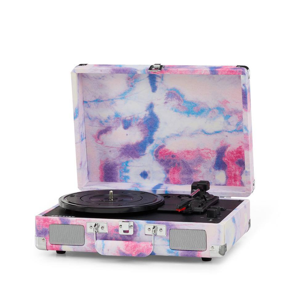 Tie-Dye Portable Bluetooth Vinyl Record Player with Built-In Speakers