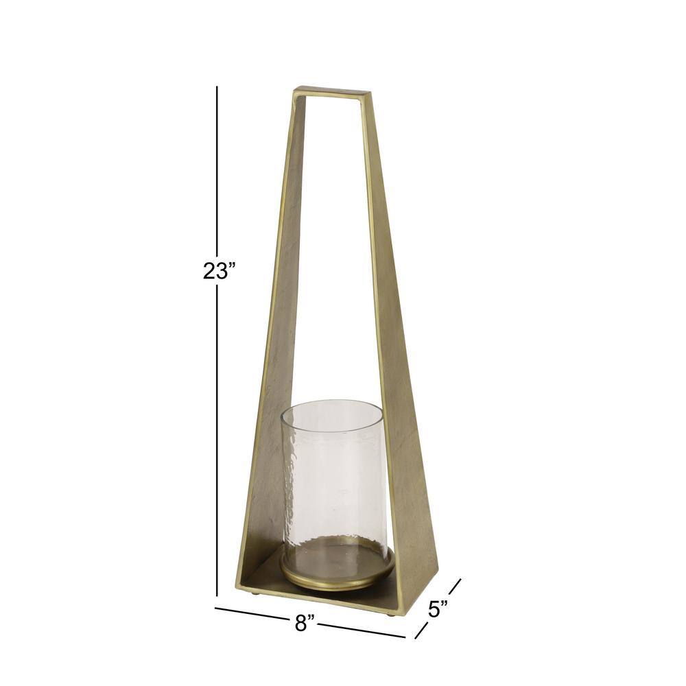 Large Gold Metal and Glass Hurricane Candle Lantern