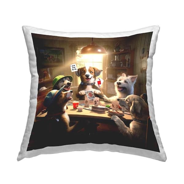 Stupell Industries Dogs Playing Cards Brown Print Polyester 18 in. x 18 in. Throw Pillow