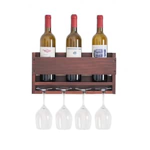 3-Bottle Walnut Pine Wall Mounted Wine Rack