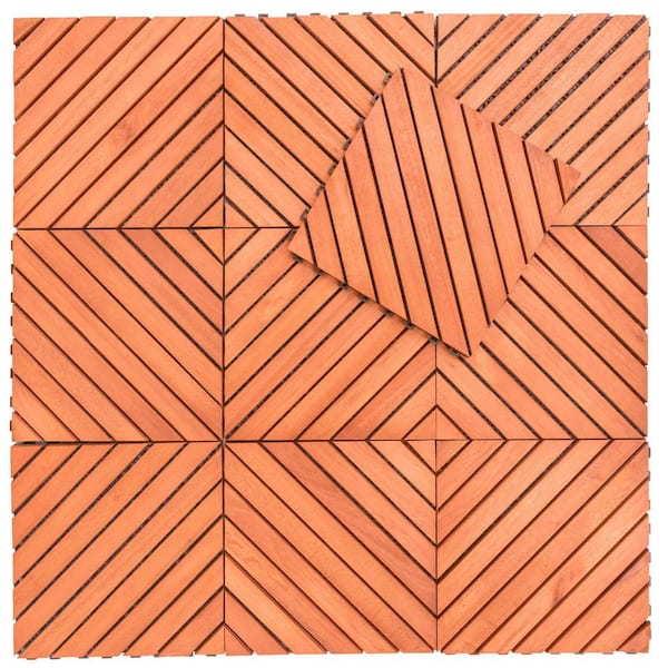 Unbranded 1 ft. W x 1 ft. L Patio 12-Diagonal Slat Eucalyptus Interlocking Wooden Deck Tile in Brown(Set of 10)