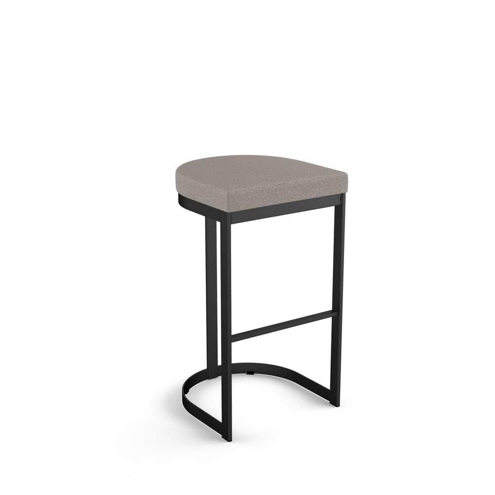 26" Grey and Beige Polyurethane Backless Counter Stool with Black Metal Frame