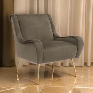 Brown and Gold Velvet Arm Chair with Metal Legs