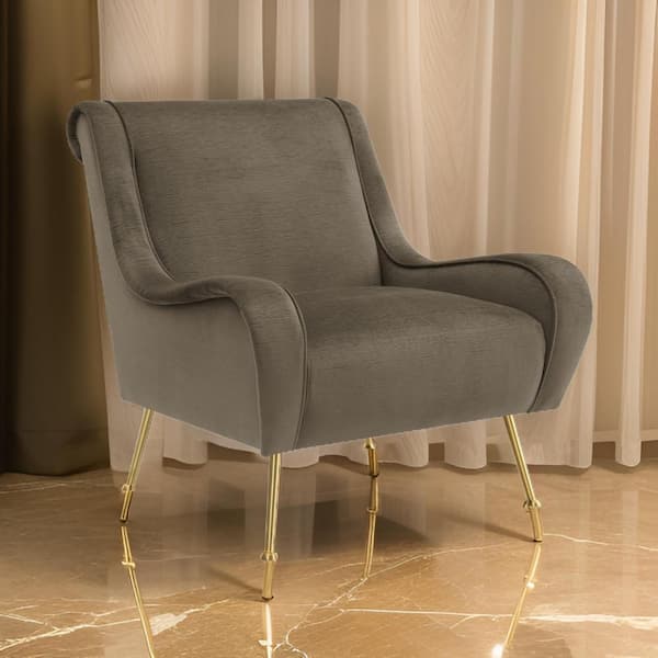 Benjara Brown and Gold Velvet Arm Chair with Metal Legs