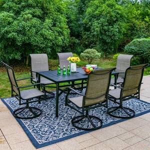 7-Pieces Metal Outdoor Patio Dining Set with Texitilene Swivel Chairs with Wave Arms