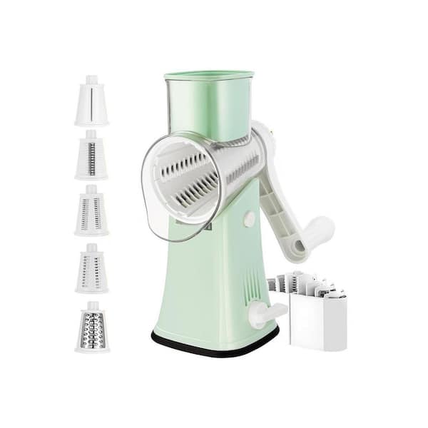 5 in 1 Rotary Cheese Grater White Cheese Vegetable Slicer with Replaceable Stainless Blades Storage Box