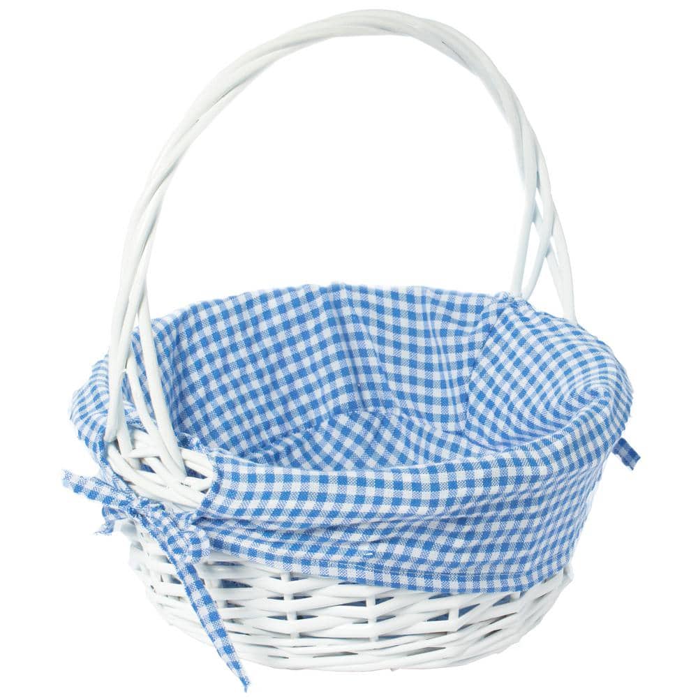 White Small Round Willow Gift Basket with Blue and White Gingham Liner and Handles price history on PriceWatchPro