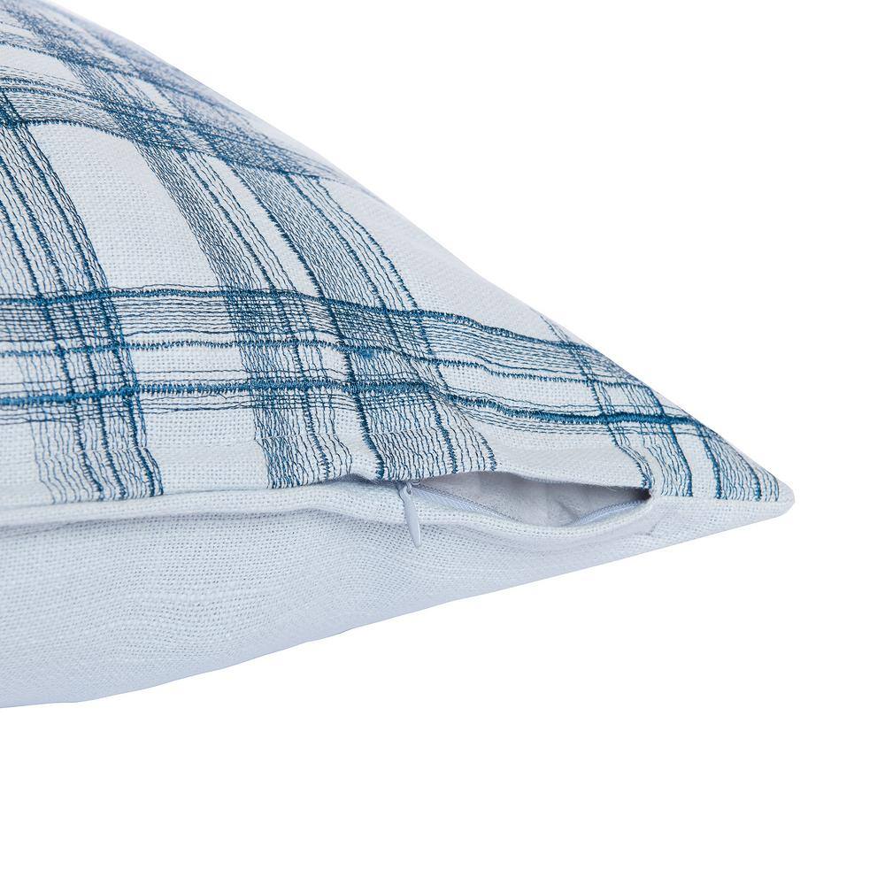 Blue Contemporary Checkered Hand-Woven Cotton Blend Throw Pillow