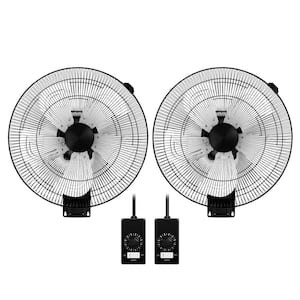 20 in. Black 5-Speed Round High Velocity Air Movement Mounted Wall Fan with 90 Degree Horizontal Oscillation (2-Pack)