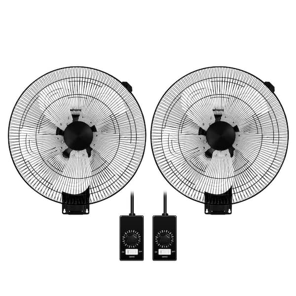 Tidoin 20 in. Black 5-Speed Round High Velocity Air Movement Mounted Wall Fan with 90 Degree Horizontal Oscillation (2-Pack)