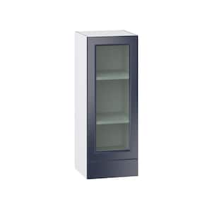 Devon Painted 15 in. W x 40 in. H x 14 in. D Blue Recessed Assembled Wall Kitchen Cabinet with Glass Door and Drawer