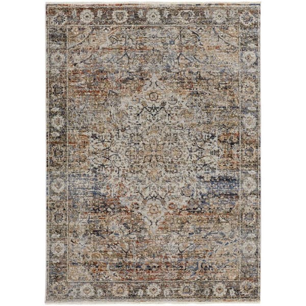 HomeRoots 8 ft. x 10 ft. Tan and Blue Floral Area Rug