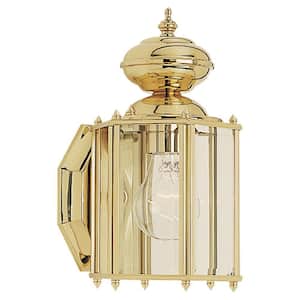 Classico 1-Light Polished Brass Outdoor 10.5 in. Wall Lantern Sconce