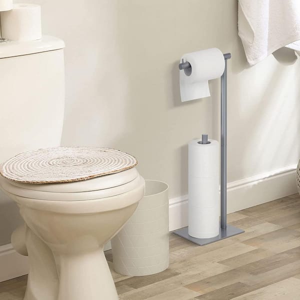 Oumilen Free Standing Toilet Paper Holder with Wood Base, White LT