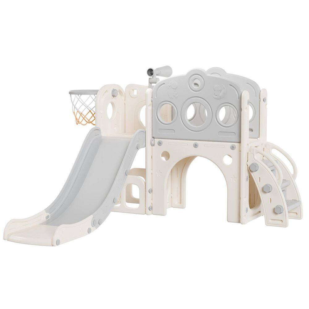 8-in-1 Toddler Slide Playset-Basketball Hoop, Telescope & Climber, Indoor/Outdoor Playground for Kids 1-3 price history on PriceWatchPro