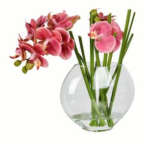 9 .8 in. Pink Artificial Butterfly Orchid Floral Arrangement in Glass Pot