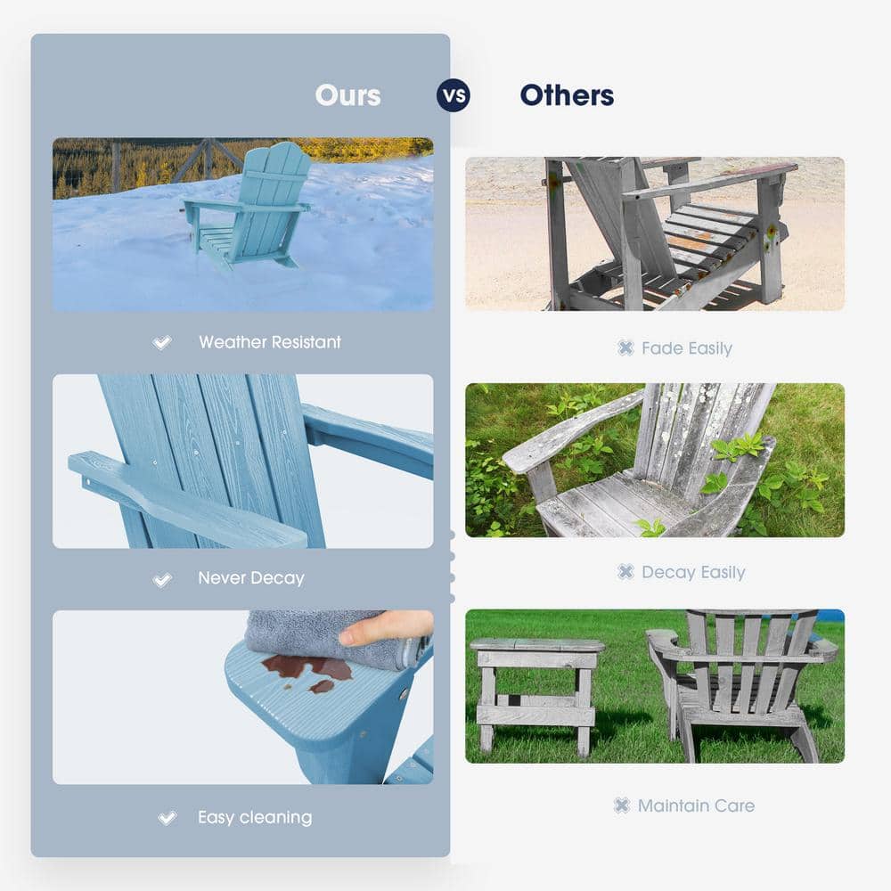 Light Blue Folding Plastic Adirondack Chair for Outdoor