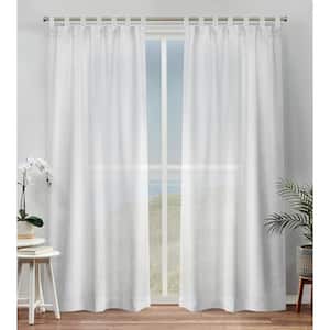 Bella White Solid Sheer Tab Top Curtain, 54 in. W x 84 in. L (Set of 2)