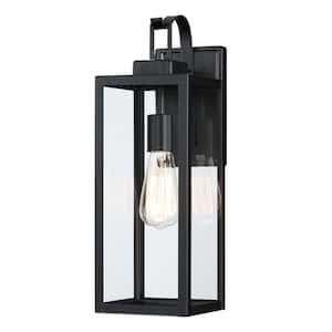 Foothill 17.75 in.1-Light Matte Black Outdoor Wall Lantern Sconce with Clear Glass