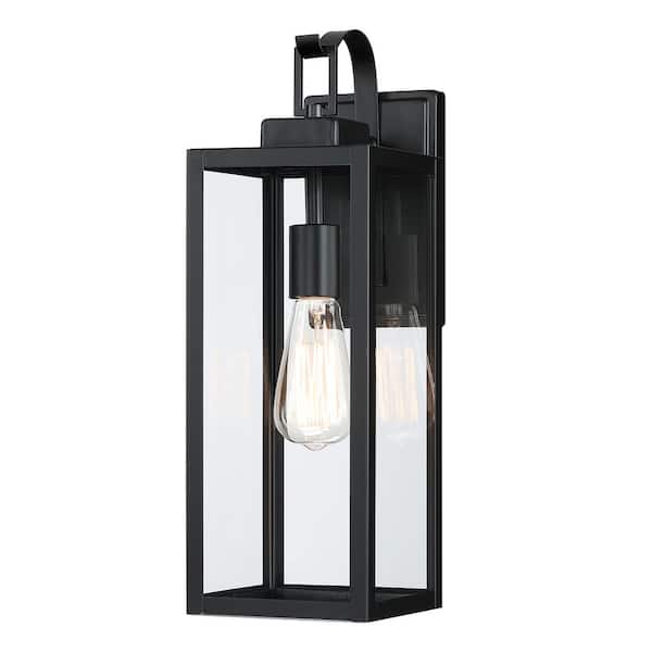 Hukoro Foothill 18 in. 1-Light Matte Black Outdoor Hardwired Wall Lantern Sconce with Clear Glass