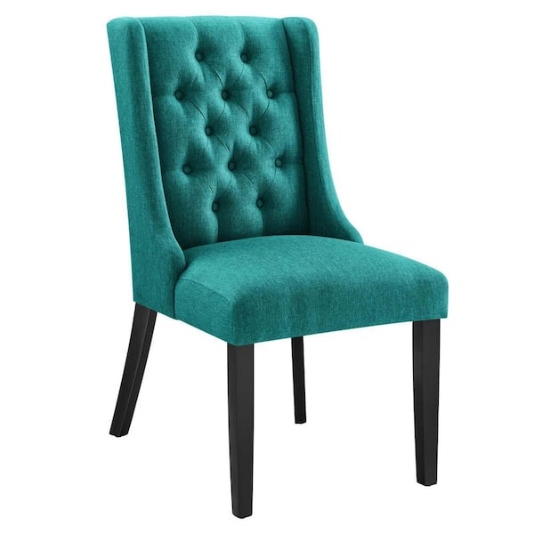 MODWAY Baronet Button Tufted Fabric Dining Chair in Teal