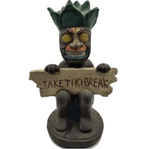 1-Light 15 in. Integrated LED Solar Powered Tiki Statue with Tiki Break Sign