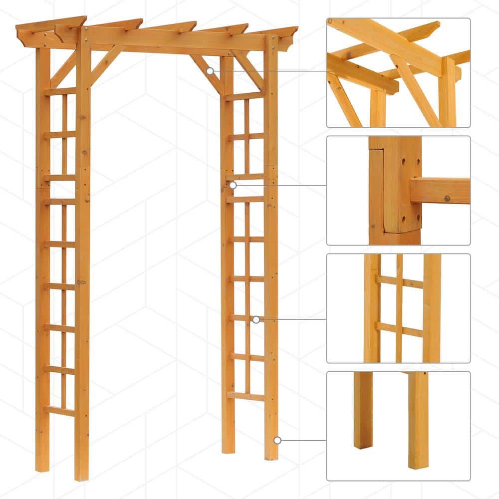 Natural Wood and Steel Garden Arbor Arch Trellis