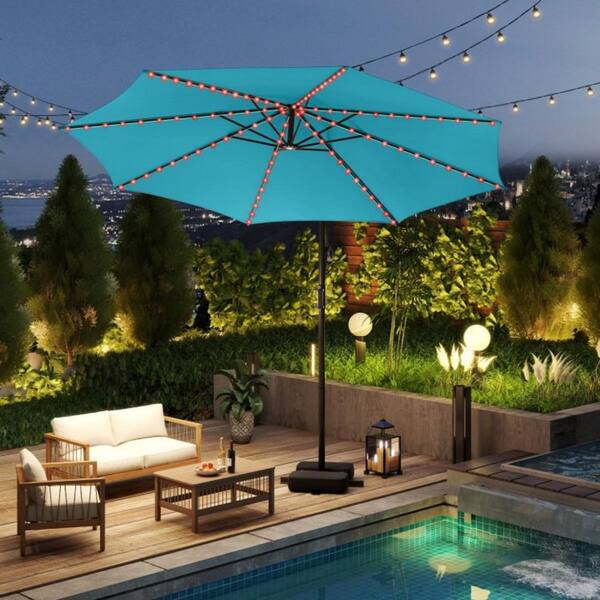 aqua blue patio umbrella with solar lights Backyard Expressions 9ft 32 LED About this item Unique 3tier design ABBLE 9 Ft Solar Led