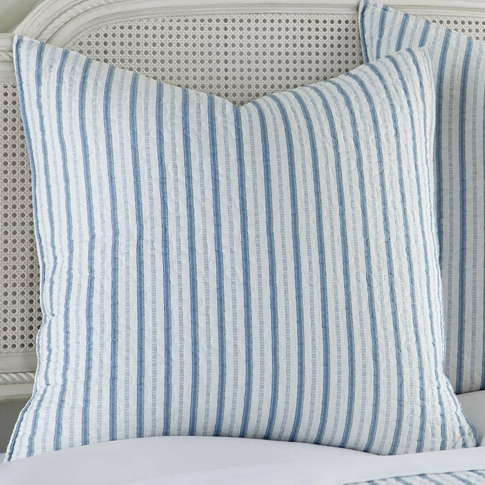 Galapagos Blue Stripe Quilted Cotton Euro Sham - (Set of 2)