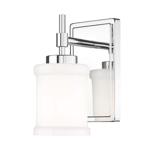 Filament Design Cadoc 1-Light Chrome Wall Sconce with Gloss Opal Glass Shade