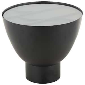 22 in. Black Geometric Round Glass End Table with Glass Tabletop and Elevated Base