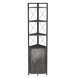Industrial Style Rustic Gray 4-Tier Wooden Corner Shelf, Free Standing Corner Storage Cabinet for Living Room