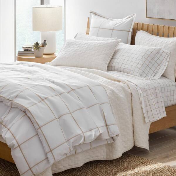 The Company Store Block Plaid T200 Yarn Dyed Wheat Cotton Percale King Flat  Sheet 50636A-K-WHEAT - The Home Depot